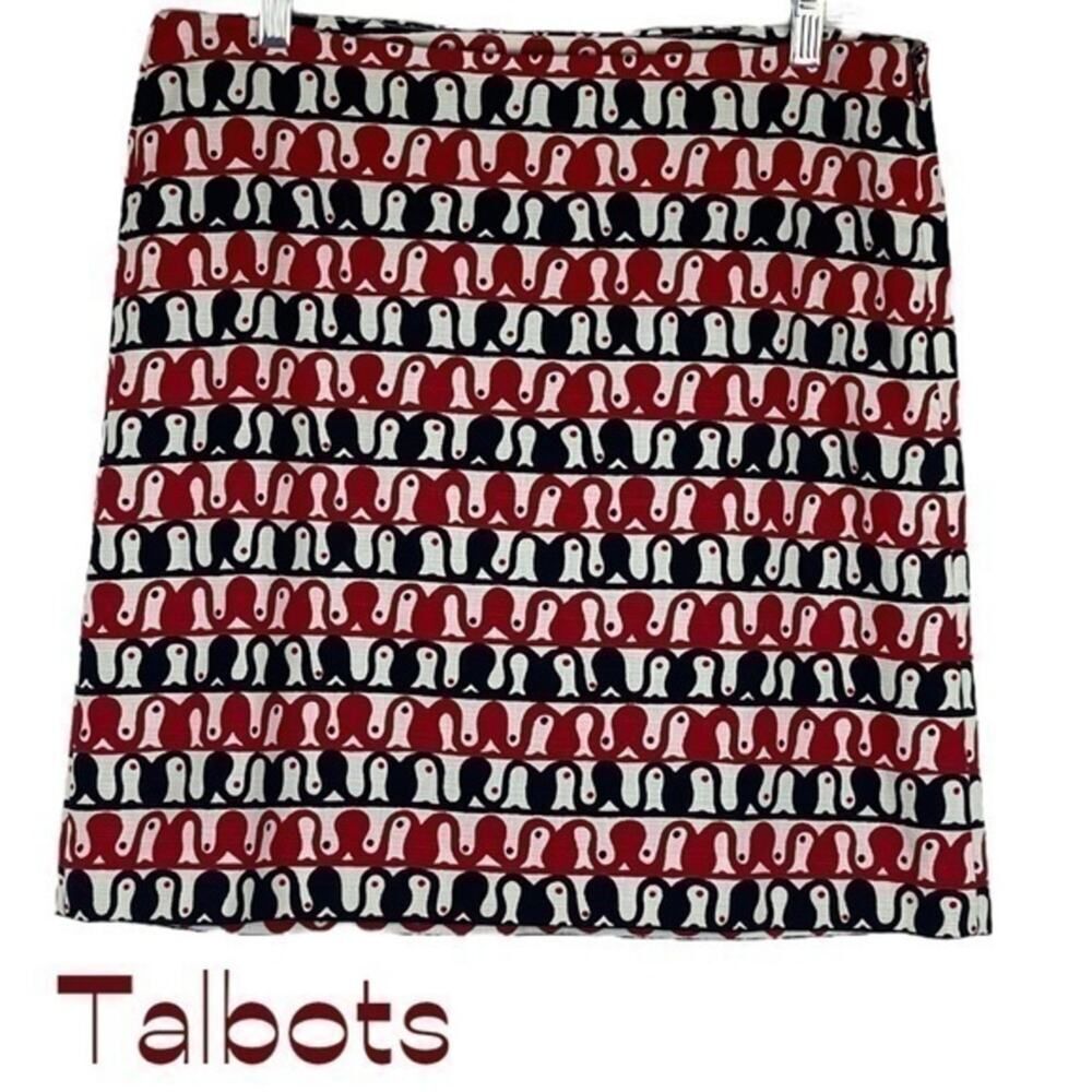 Talbots Red & Black Bold Print Skirt NWOT Size 10P Career OfficeCore School